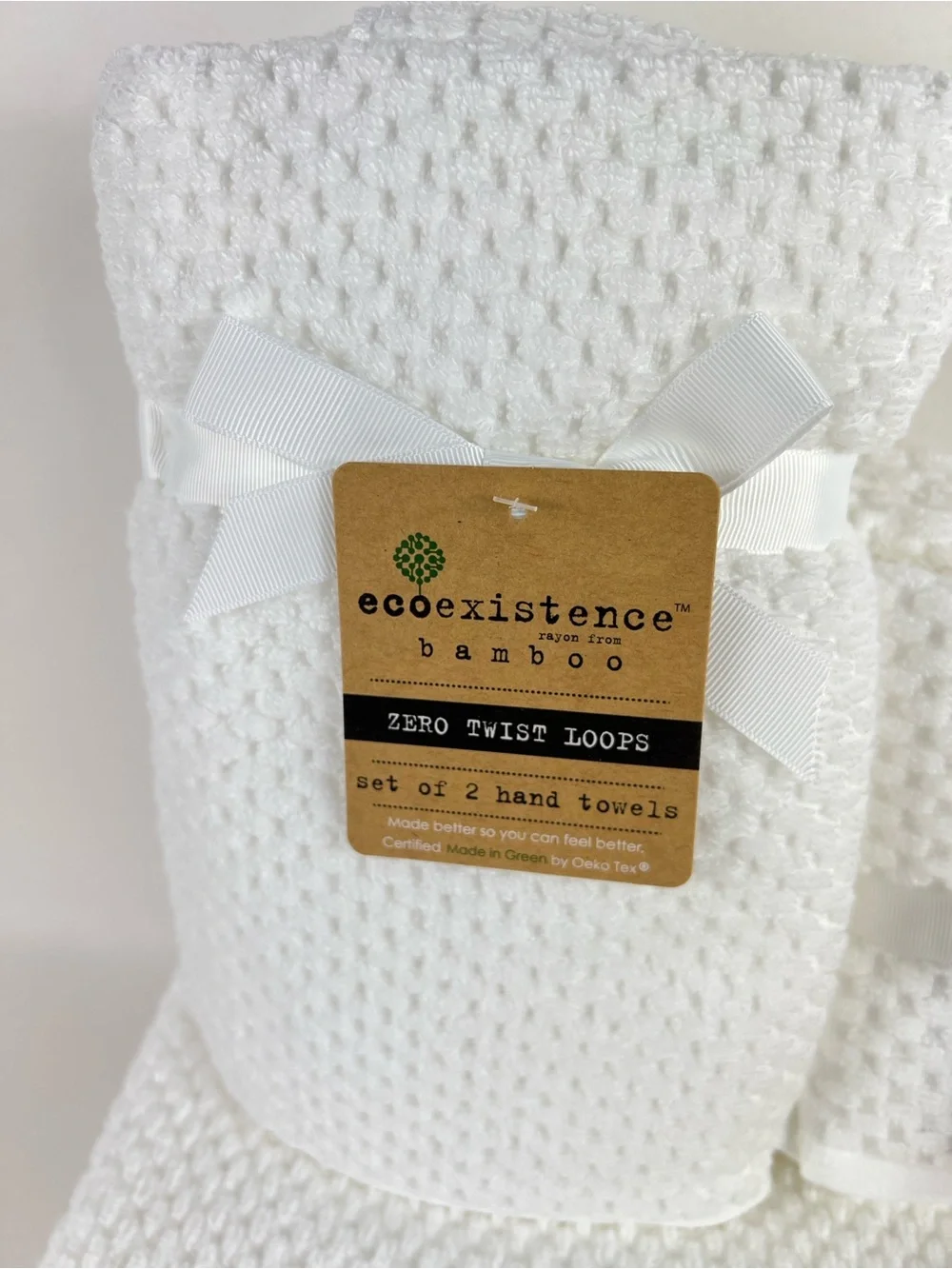 Ecoexistence Bamboo Bath Towel Set White Zero Twist Loops Soft Textured 8 Pc NEW